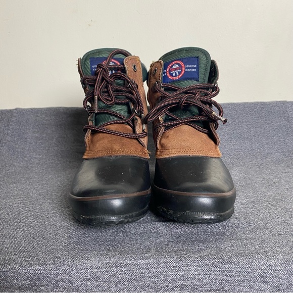 Womens Leather Duck Boots Rubber Size 7 Black Brown Lace up Thermolite Smiths - Picture 15 of 16